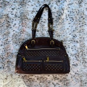 Badgley Mischka Dark Brown Leather Bag